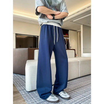 Men Spring Casual Sweatpants Elastic Waist Straight Wide Leg Joggers Plus Size Solid Color Minimalist Patchwork Comfort Pants